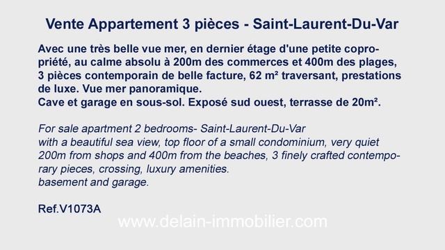 Saint-Laurent-Du-Var 06700 - Vente Appartement 3 pièces 62 m² - Vue mer panoramique смотреть онлайн