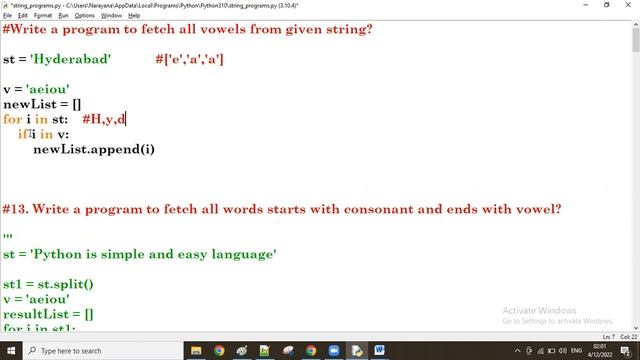 #15: Python String: Fetching all vowels from string || Mr. Narayana || NTH || 9010607010 смотреть онлайн