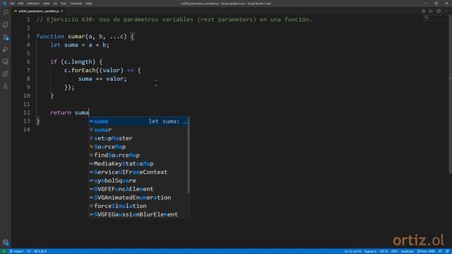 JavaScript - Ejercicio 630: Uso de Parámetros Variables (Rest Parameters) en una Función (ES6) смотреть онлайн