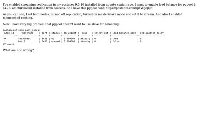 Databases: Pgpool2 doesn't use the slave for load balancing (2 Solutions!!) смотреть онлайн