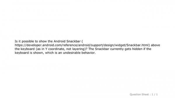 Android : Show Android SnackBar above keyboard?