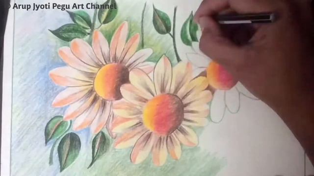 Drawing Flowers 🌺. How to draw a follower in colour pencils.. very easy and simple techniques смотреть онлайн