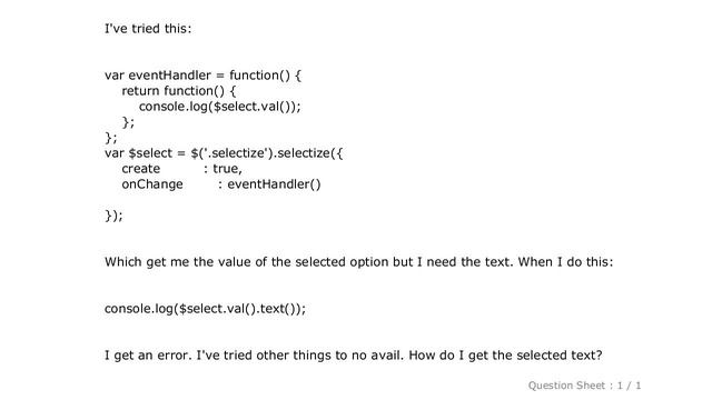 jQuery : Get Text From Selected using selectize смотреть онлайн