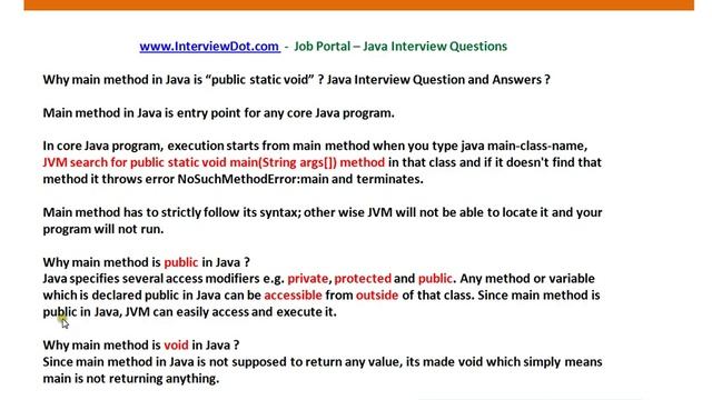 Java Interview Question And Answer Java Main Method Public Static Void Why Explain смотреть онлайн