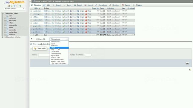 How to drop multiple tables from a database in phpMyAdmin - ServerCake India смотреть онлайн