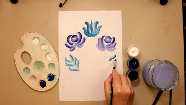 Роспись ГЖЕЛЬ (цветы) урок для детей Мастер класс по росписи смотреть онлайн