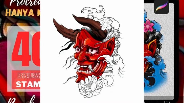 40 Маска Ханьи штамп кисти для татуировки Procreate