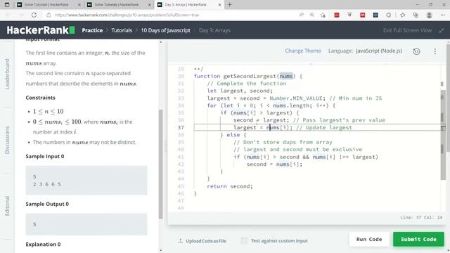 HackerRank 10 Days of JavaScript Solutions: Arrays (Day 3) смотреть онлайн