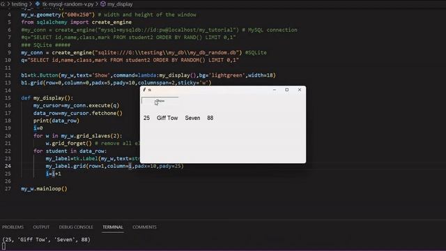 Showing non-repeating random records in Tkinter window from MySQL or SQLite database table смотреть онлайн