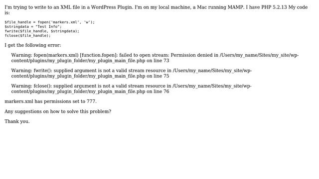 Failed to Open Stream: Permission Denied While Writing to an XML File in a WordPress Plugin смотреть онлайн