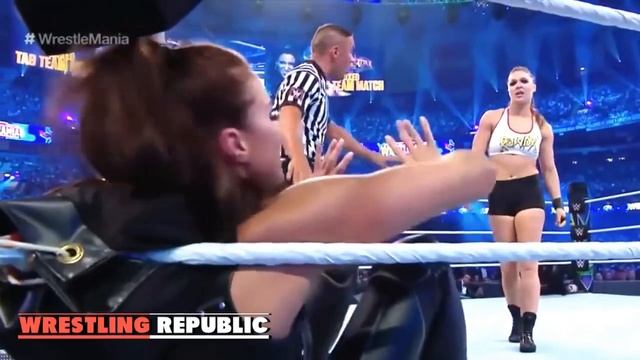 KURT Angel & Ronda Rousey vs Triple H & Stephanie McMahon : WWE Wrestle mania 34 смотреть онлайн