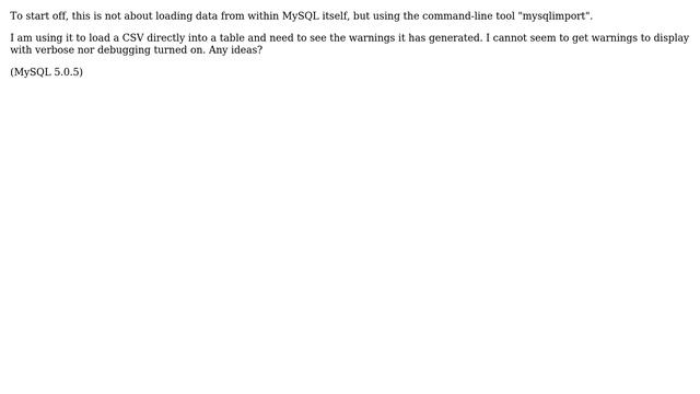 DevOps & SysAdmins: How does one list warnings from the 'mysqlimport' utility? (3 Solutions!!) смотреть онлайн