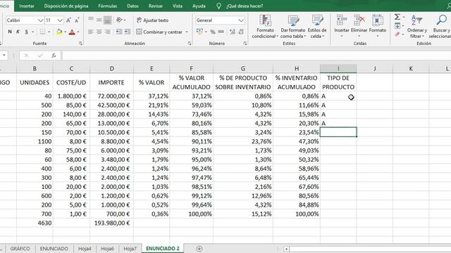EJERCICIO MÉTODO ABC (PASO A PASO EN EXCEL) CON GRÁFICA смотреть онлайн