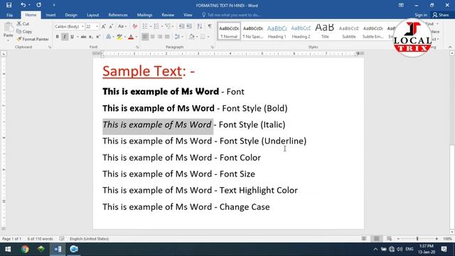 Ms Word Formatting Text In Hindi | Ms Word 2016 Formatting Text - LocalTrix смотреть онлайн