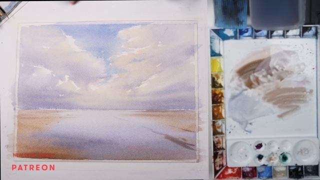 Watercolor Painting Seascape How to Paint Sky and Water Reflection смотреть онлайн