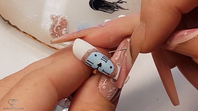 New Year Nails. Hogmanay Nails. Crystals Clock Nail Art. White Christmas Nails.