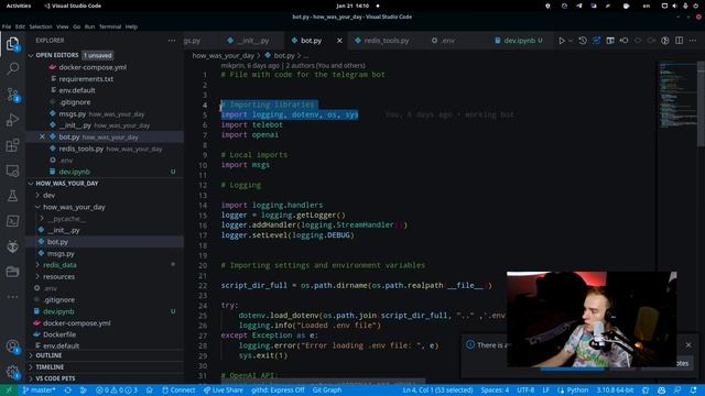 Telegram Bot с GPT3. Простейший код. смотреть онлайн