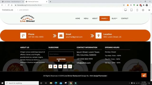 Live Dinner: Free Bootstrap 4 HTML5 Restaurant Website Template смотреть онлайн