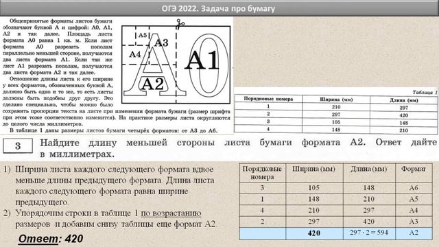 ОГЭ 2022 // Математика // Задача про бумагу // Решение, ответы // Сборник Ященко смотреть онлайн