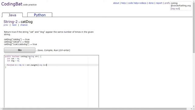 String-2 (catDog) Java Tutorial || Codingbat.com смотреть онлайн