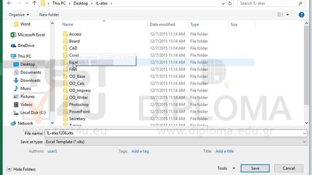 Save the active workbook using the name mytemplate.xltx as template in the IL-ates\Excel folder... смотреть онлайн