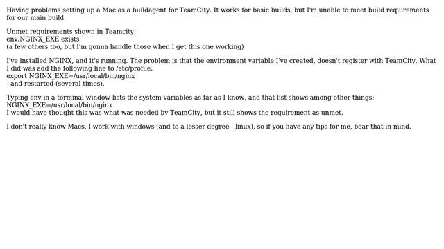 DevOps & SysAdmins: Teamcity buildagent on mac, environment variable not visible to Teamcity? смотреть онлайн