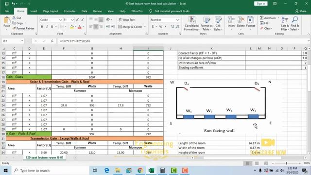 Heat load calculation of room, summer & monsoon conditions using E20 excel sheet part-1 смотреть онлайн