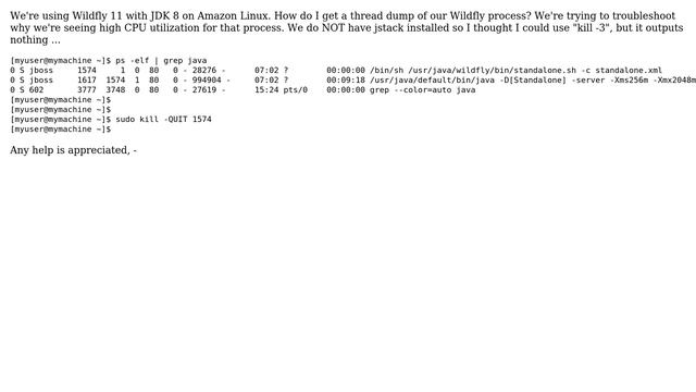 How do I get a thread dump of my Wildfly process on Amazon Linux? смотреть онлайн