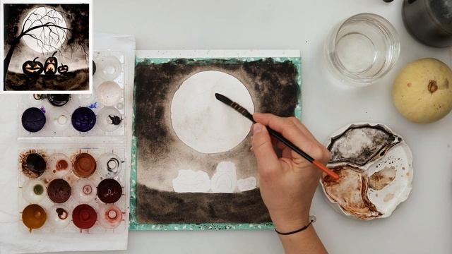 HALLOWEEN SPECIAL - easy watercolor painting tutorial for beginners смотреть онлайн