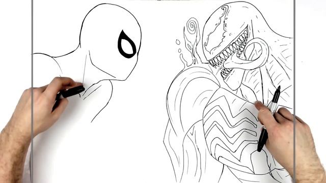 How To Draw Spiderman Vs Venom | Step By Step | Marvel