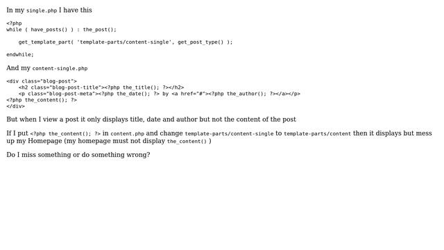 Wordpress: content-single.php does not display the_content() смотреть онлайн