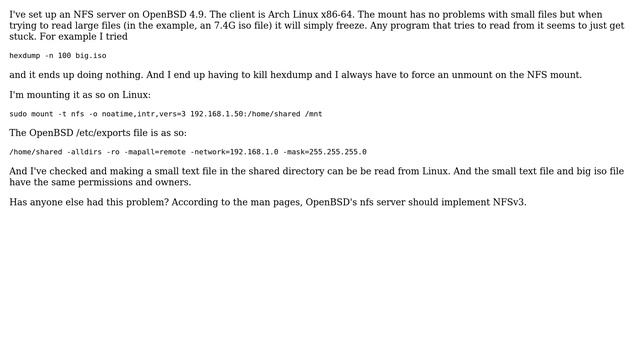 Unix & Linux: OpenBSD NFS server with Linux NFS clients -- file size limit? (2 Solutions!!) смотреть онлайн
