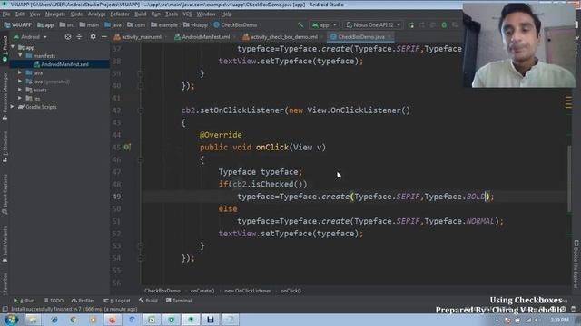 ANDROID PRACTICAL 48 | USING CHECKBOX IN ANDROID | USING CHECKBOX FOR BOLD,ITALIC EFFECT TO TEXTVIE смотреть онлайн