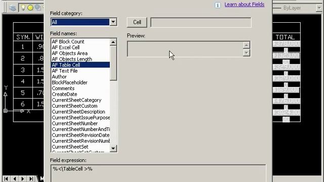 How to link / insert a table cell to AutoCAD fields. смотреть онлайн