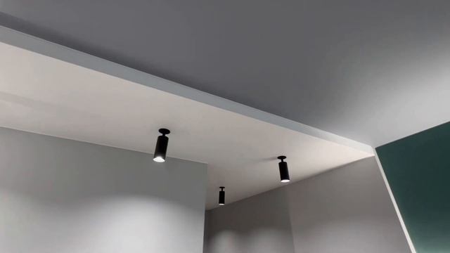 Утопленные трековые светильники, матовые натяжные потолки, теневой профиль "еврокрааб". смотреть онлайн