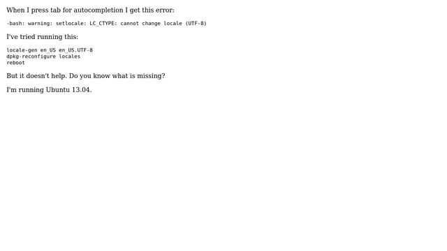 Ubuntu: setlocale: LC_CTYPE: cannot change locale (UTF-8) (2 Solutions!!) смотреть онлайн