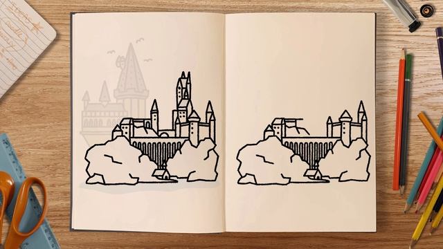 How To Draw: HOGWARTS CASTLE (step by step tutorial) смотреть онлайн