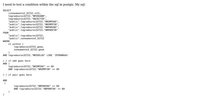 GIS: I need to test a condition within the sql in postgis. смотреть онлайн