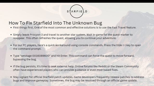 How To Fix Starfield Into The Unknown Bug - Solved!