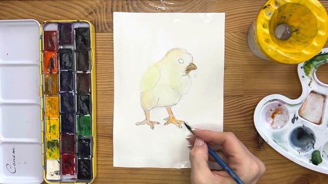 Как нарисовать цыпленка карандашом и акварелью начинающим | Рисунок для детей смотреть онлайн