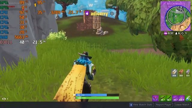 Intel Core I7-2640M \ NVIDIA NVS 4200M Or GeForce GT 520M \ Fortnite @720p  853x480 Res. Scale