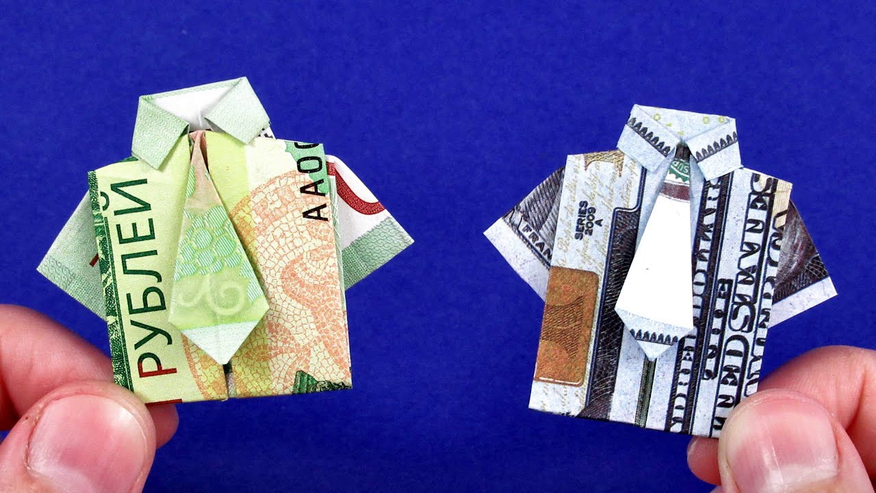 Оригами рубашка из денег с галстуком ? оригами из купюры смотреть онлайн