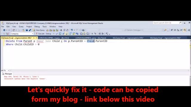 MSSQL - Fix Error Incorrect syntax near the keyword 'Inner' when deleting record смотреть онлайн