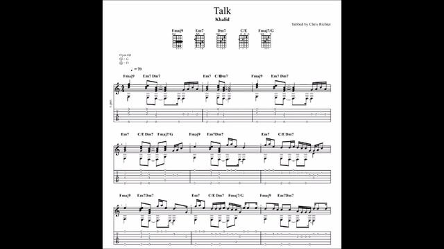 Khalid: Talk with tablature/sheet music for solo fingerstyle guitar смотреть онлайн