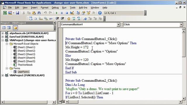 Change Size Excel Userform With VBA