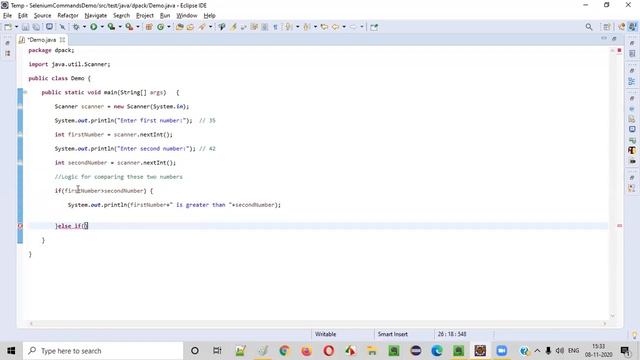 Java program to compare two given numbers смотреть онлайн