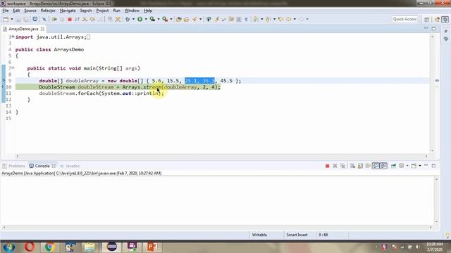 How to use stream(double[] array, int startInclusive, int endExclusive) method of Java.util.Arrays? смотреть онлайн