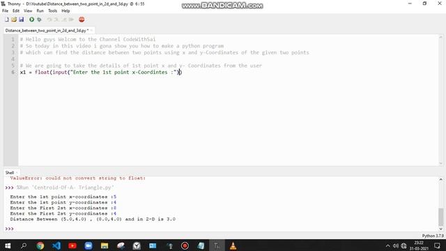 Distance between the two points in python | CodeWithSai смотреть онлайн
