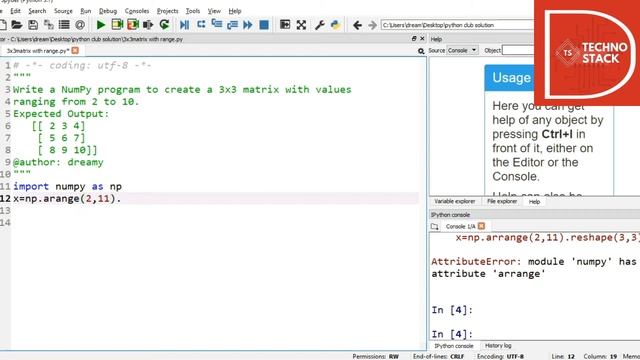 Creating a 3 * 3 matrix with values ranging from 2 to 10 using NUMPY. смотреть онлайн