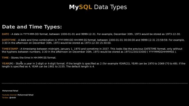 #8 MySQL Tutorial - MySQL data types - التاريخ والوقت смотреть онлайн